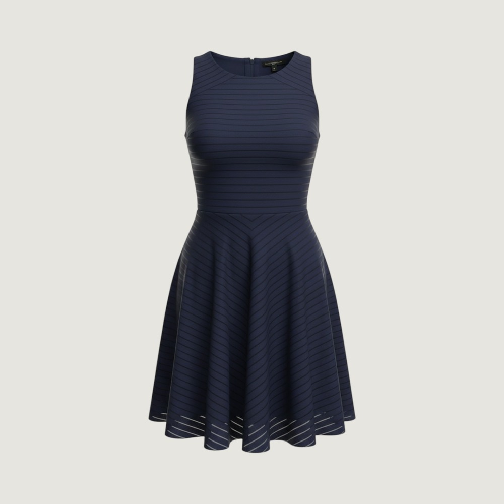 Banana Republic Navy Blue Textured Stripe Sleeveless Fit and Flare Dress 10